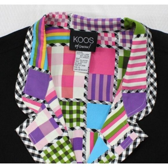 Koos Of Course Black Jacket With Multicolor Patchwork Trim & Checkered Pockets L - Picture 2 of 10